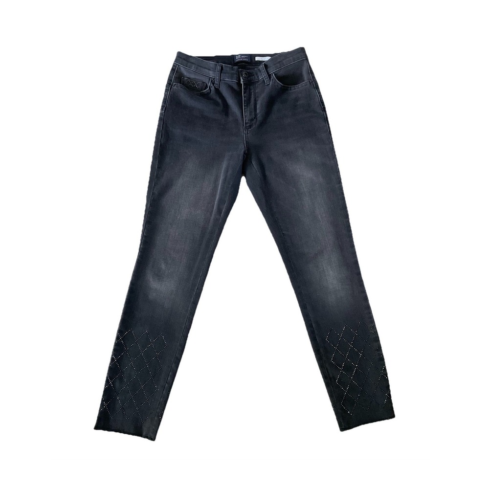 Raffaello Rossi Suzy Diamond Black Cigarette Jeans Rhinestone Size 36 US 6